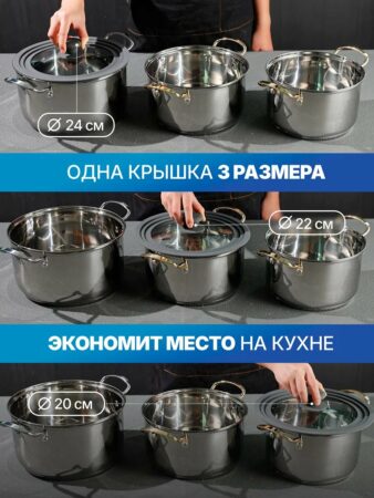 Крышка для сковороды/ кастрюли 20/ 22 / 24 см