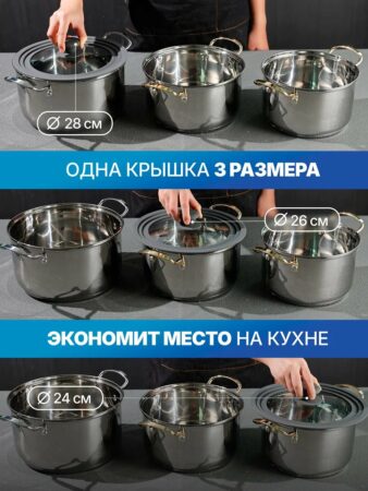 Крышка для сковороды/ кастрюли 24/ 26 / 28 см