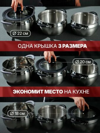 Крышка для сковороды/ кастрюли 18/ 20 / 22 см